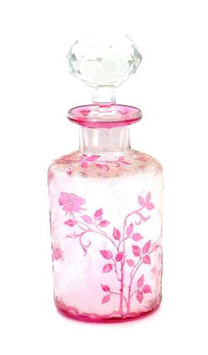 Antique BACCARAT Eglantier Pattern Cranberry Acid Etched Perfume Bottle.