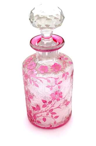 Antique BACCARAT Eglantier Pattern Cranberry Acid Etched Perfume Bottle.
