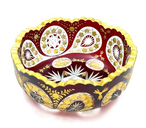 A High Quality Antique Bohemian Moser Ruby Red and Clear Cut Crystal Glass Bowl