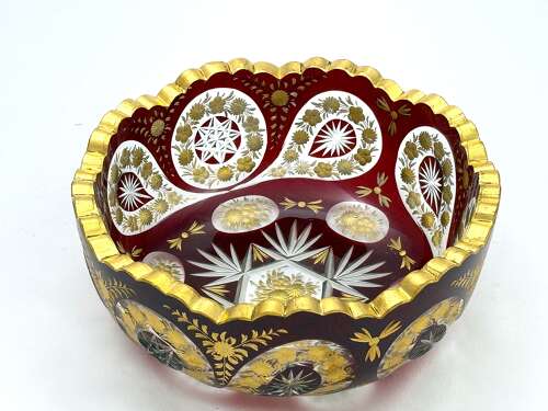 A High Quality Antique Bohemian Moser Ruby Red and Clear Cut Crystal Glass Bowl