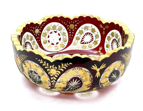 A High Quality Antique Bohemian Moser Ruby Red and Clear Cut Crystal Glass Bowl