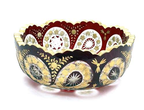 A High Quality Antique Bohemian Moser Ruby Red and Clear Cut Crystal Glass Bowl