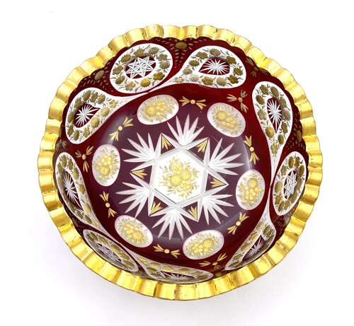 A High Quality Antique Bohemian Moser Ruby Red and Clear Cut Crystal Glass Bowl