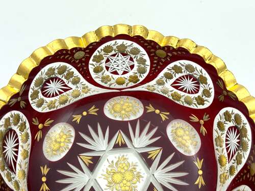 A High Quality Antique Bohemian Moser Ruby Red and Clear Cut Crystal Glass Bowl
