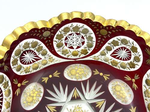 A High Quality Antique Bohemian Moser Ruby Red and Clear Cut Crystal Glass Bowl
