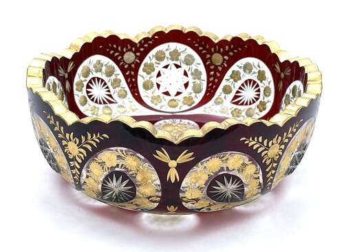 A High Quality Antique Bohemian Moser Ruby Red and Clear Cut Crystal Glass Bowl