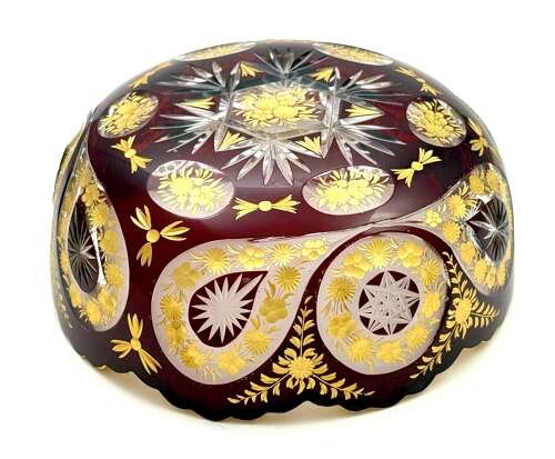 A High Quality Antique Bohemian Moser Ruby Red and Clear Cut Crystal Glass Bowl