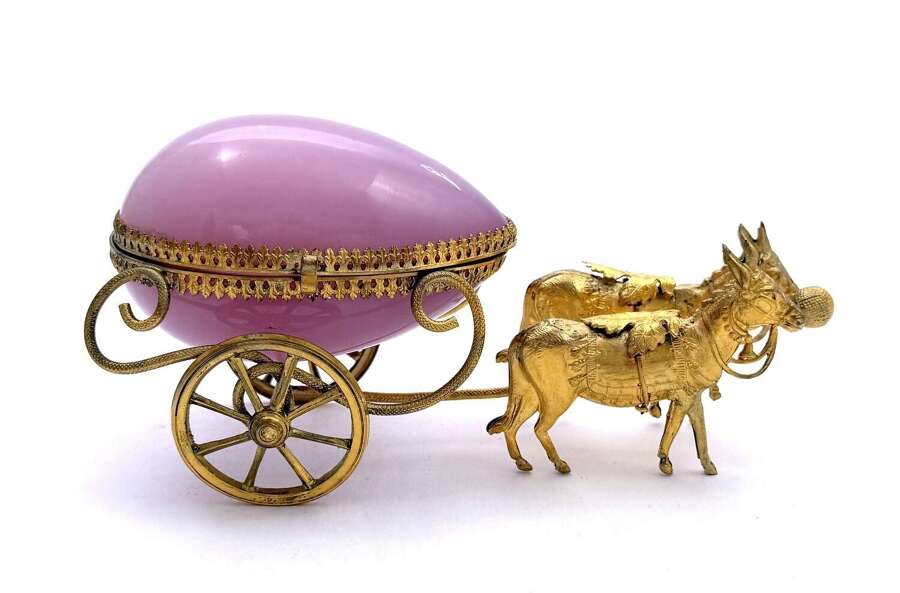 A Fine Antique French Palais Royal Pink Opaline Glass Carriage Casket