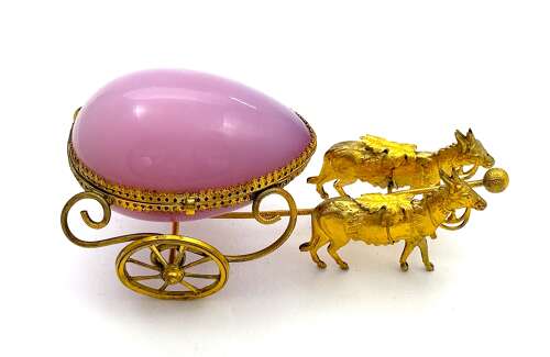 A Fine Antique French Palais Royal Pink Opaline Glass Carriage Casket