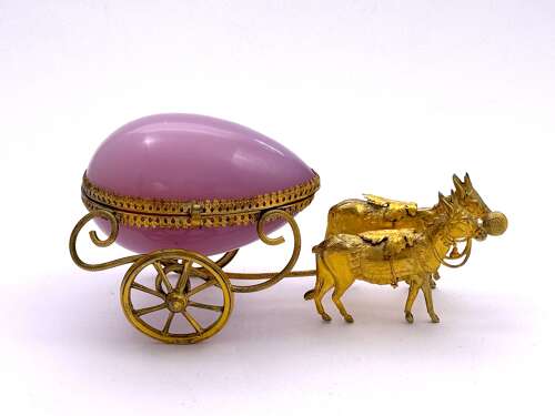 A Fine Antique French Palais Royal Pink Opaline Glass Carriage Casket