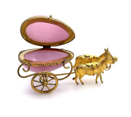 A Fine Antique French Palais Royal Pink Opaline Glass Carriage Casket