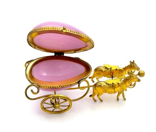 A Fine Antique French Palais Royal Pink Opaline Glass Carriage Casket