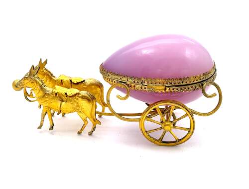 A Fine Antique French Palais Royal Pink Opaline Glass Carriage Casket