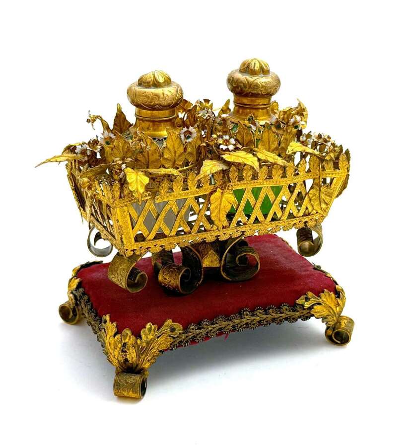 A Fine Antique Palais Royal Double Perfume Set in a Dore Bronze&nbsp;Basket