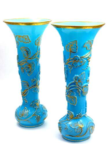 A Rare Pair Baccarat Opaline Glass Vases Known as “Vase à Guirlande de Lierre”