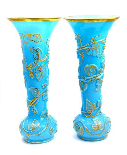 A Rare Pair Baccarat Opaline Glass Vases Known as “Vase à Guirlande de Lierre”
