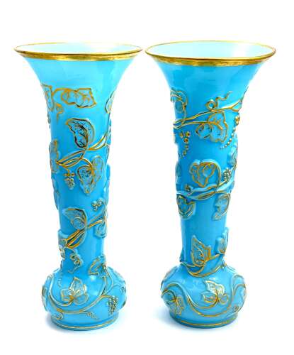 A Rare Pair Baccarat Opaline Glass Vases Known as “Vase à Guirlande de Lierre”