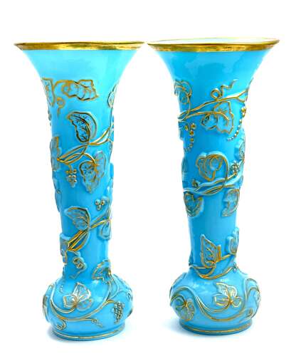A Rare Pair Baccarat Opaline Glass Vases Known as “Vase à Guirlande de Lierre”