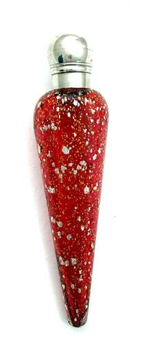 Antique English Ruby Red Aventurine Glass and Silver Mounted Scent Bottle