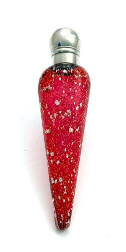 Antique English Ruby Red Aventurine Glass and Silver Mounted Scent Bottle