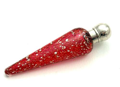 Antique English Ruby Red Aventurine Glass and Silver Mounted Scent Bottle