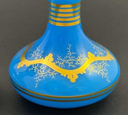 A Pair of Antique Baccarat Blue Opaline GlassPerfume Bottles with Flowers Stoppers