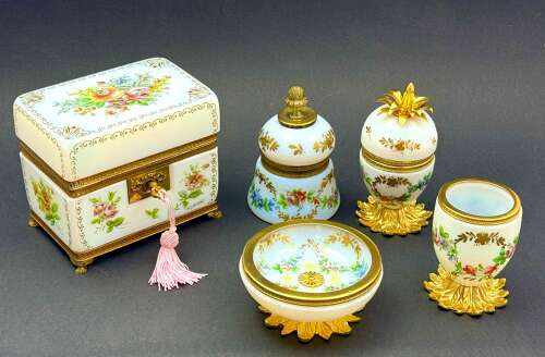 A Pretty French Bulle De Savon Opaline Egg Shaped Box Decorated with Delicate Flowers
