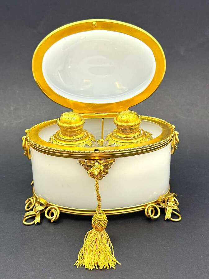 High Quality Antique French White Opaline Glass Perfume Casket