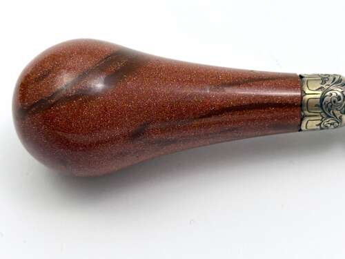 A Fine Antique Aventurine Seal with an Ornate Engraved Silver Seal Base