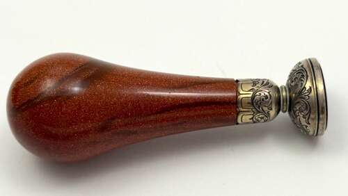 A Fine Antique Aventurine Seal with an Ornate Engraved Silver Seal Base