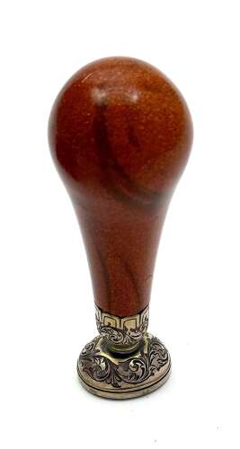 A Fine Antique Aventurine Seal with an Ornate Engraved Silver Seal Base