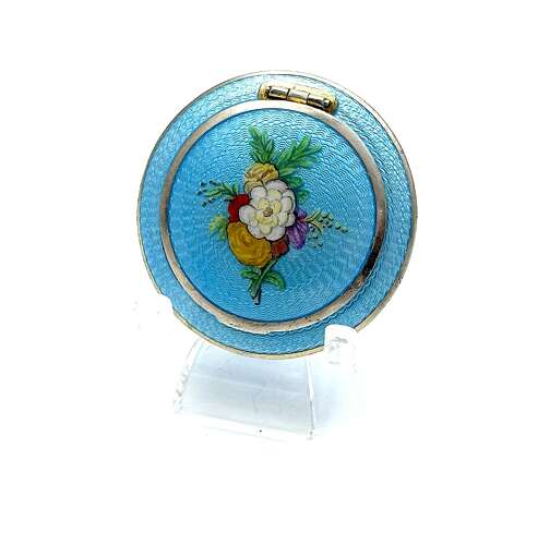 A Fine Antique Silver Compact Centred with a Hand-Painted Floral Bouquet.
