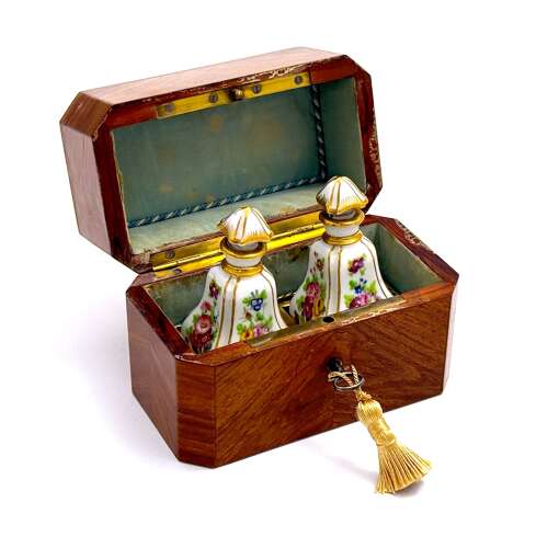 A Fine Antique French Rosewood and Porcelain Perfume Casket