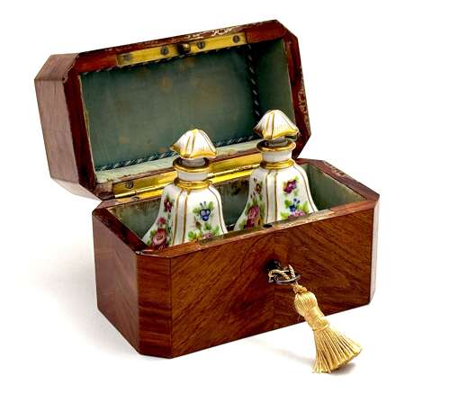 A Fine Antique French Rosewood and Porcelain Perfume Casket