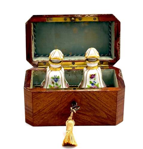 A Fine Antique French Rosewood and Porcelain Perfume Casket