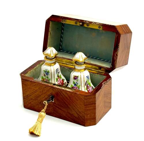 A Fine Antique French Rosewood and Porcelain Perfume Casket