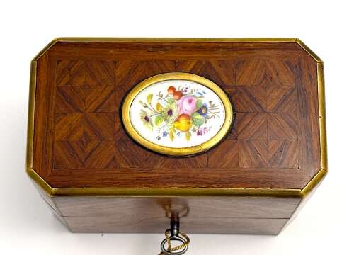 A Fine Antique French Rosewood and Porcelain Perfume Casket