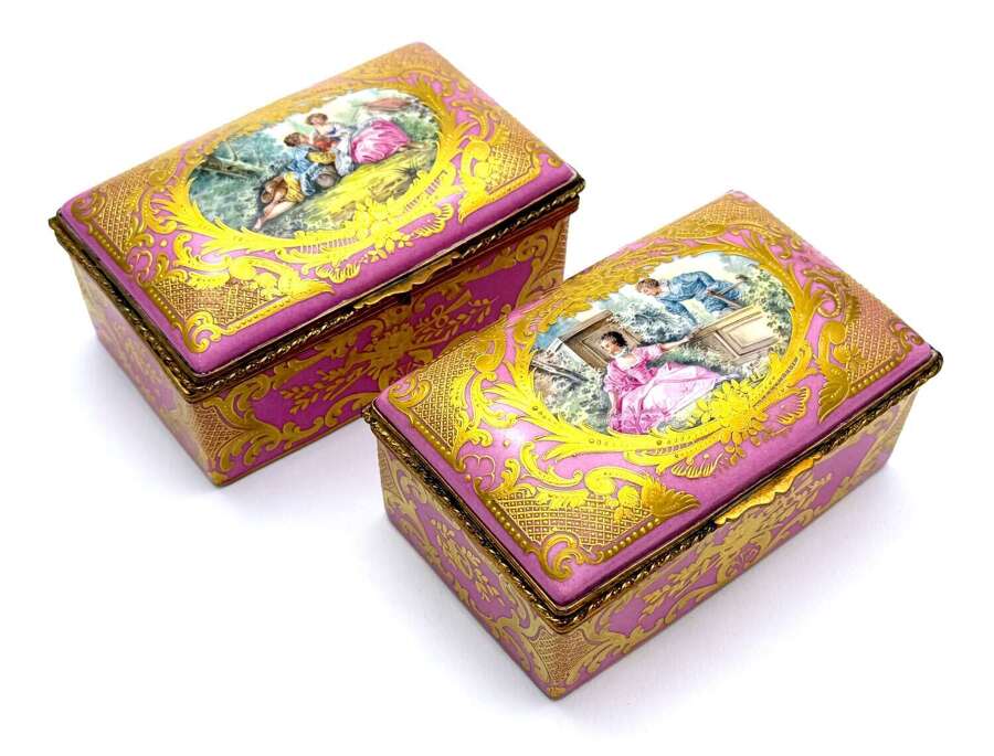 An Exceptional Matching Pair&nbsp;of Antique Signed French Porcelain Caskets