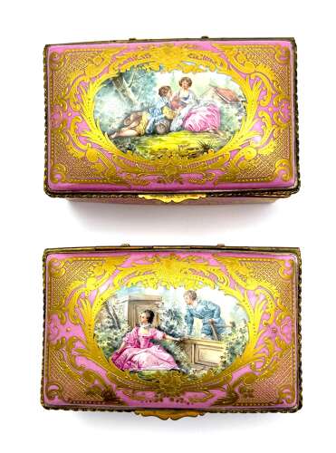 An Exceptional Matching Pair of Antique Signed French Porcelain Caskets