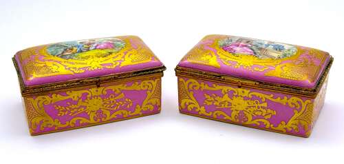 An Exceptional Matching Pair of Antique Signed French Porcelain Caskets