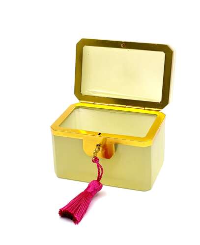 Antique Pale Yellow Opaline Glass Casket Including Original Key.