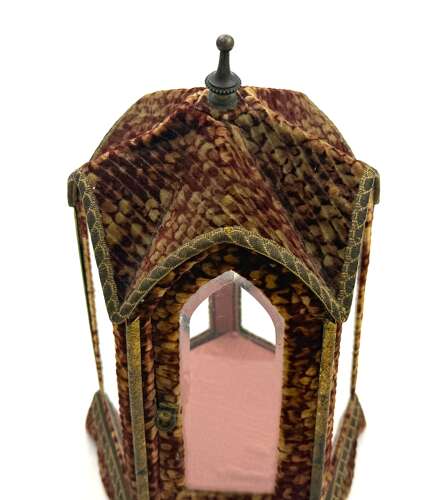 Antique Velvet Vitrine Display Case with Glass Panels and Silk Interior