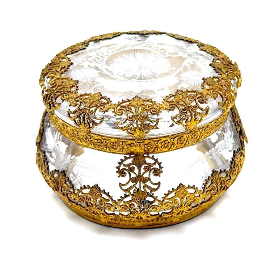 Antique French Cut Crystal and Dor&eacute; Bronze Jewellery Casket