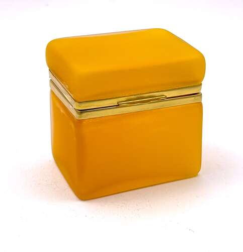 Antique Murano Tangerine Glass Casket with Smooth Dore Bronze Mounts.