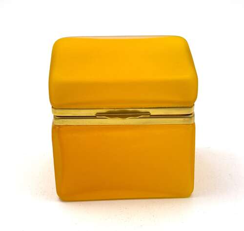 Antique Murano Tangerine Glass Casket with Smooth Dore Bronze Mounts.