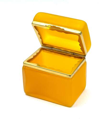 Antique Murano Tangerine Glass Casket with Smooth Dore Bronze Mounts.