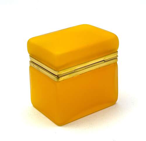 Antique Murano Tangerine Glass Casket with Smooth Dore Bronze Mounts.