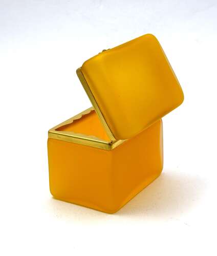 Antique Murano Tangerine Glass Casket with Smooth Dore Bronze Mounts.