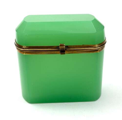Antique French Green Opaline Glass Casket, Circa 1860