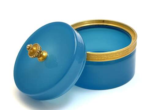 An Antique Murano Blue Opaline Glass Cylindrical Box and Lid.